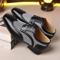 Men's black houndstooth check casual shoes with square toe and lace-up front.