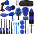 26-piece car tyre brush and wheel cleaning kit with extended handle and soft bristles