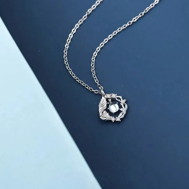 Women's geometric alloy pendant necklace with tree and bird design on adjustable chain