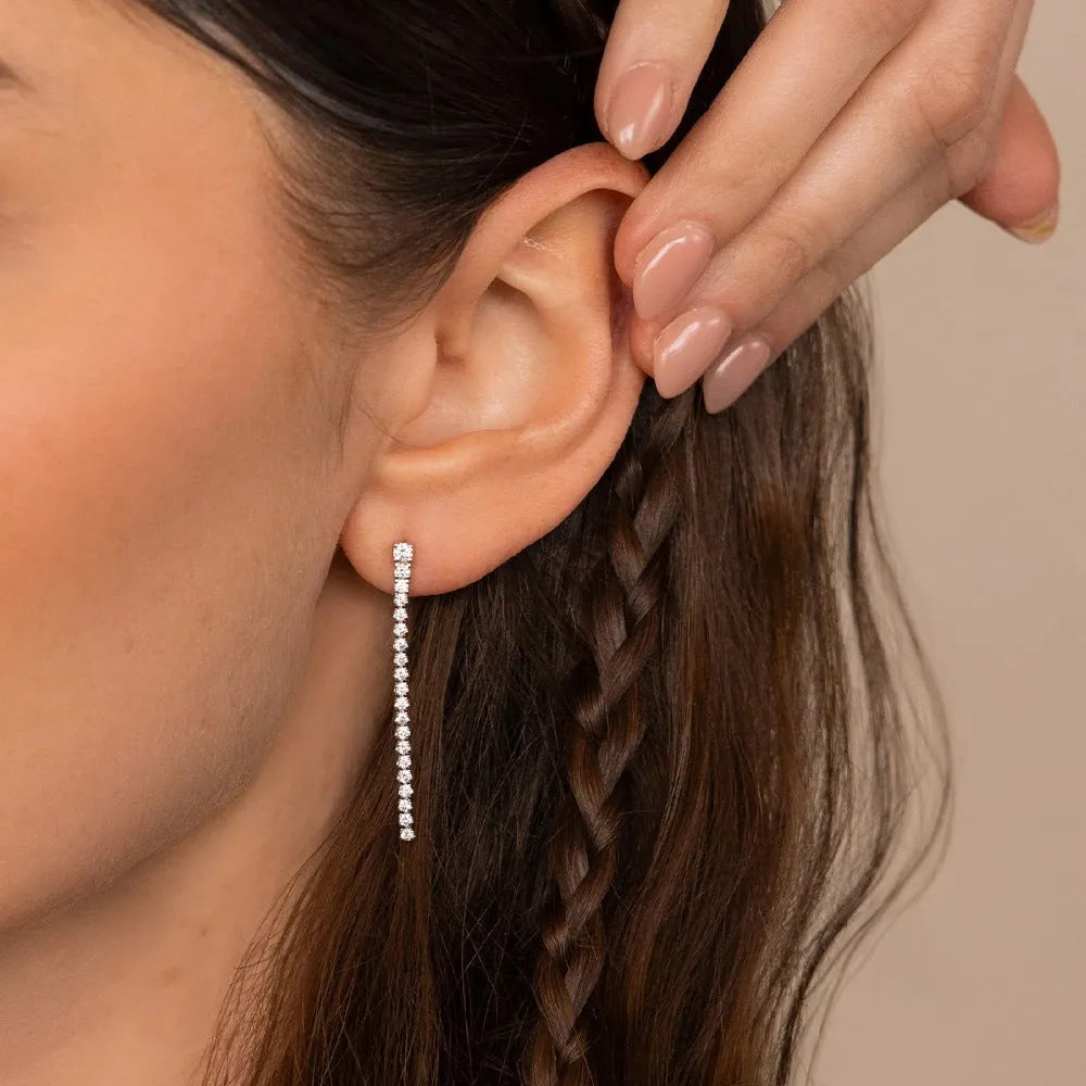 Geometric line design zircon earrings in stainless steel with gold or steel colour options