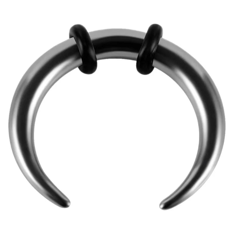 C-shaped nose ring in 316 stainless steel with buffalo horn elements showing multiple size options