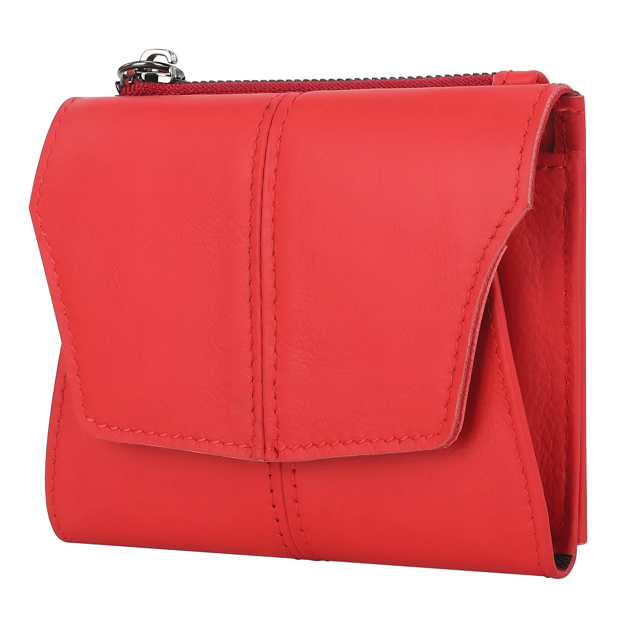 Genuine first layer cowhide coin purse in solid colour with stitching and lock, black variant