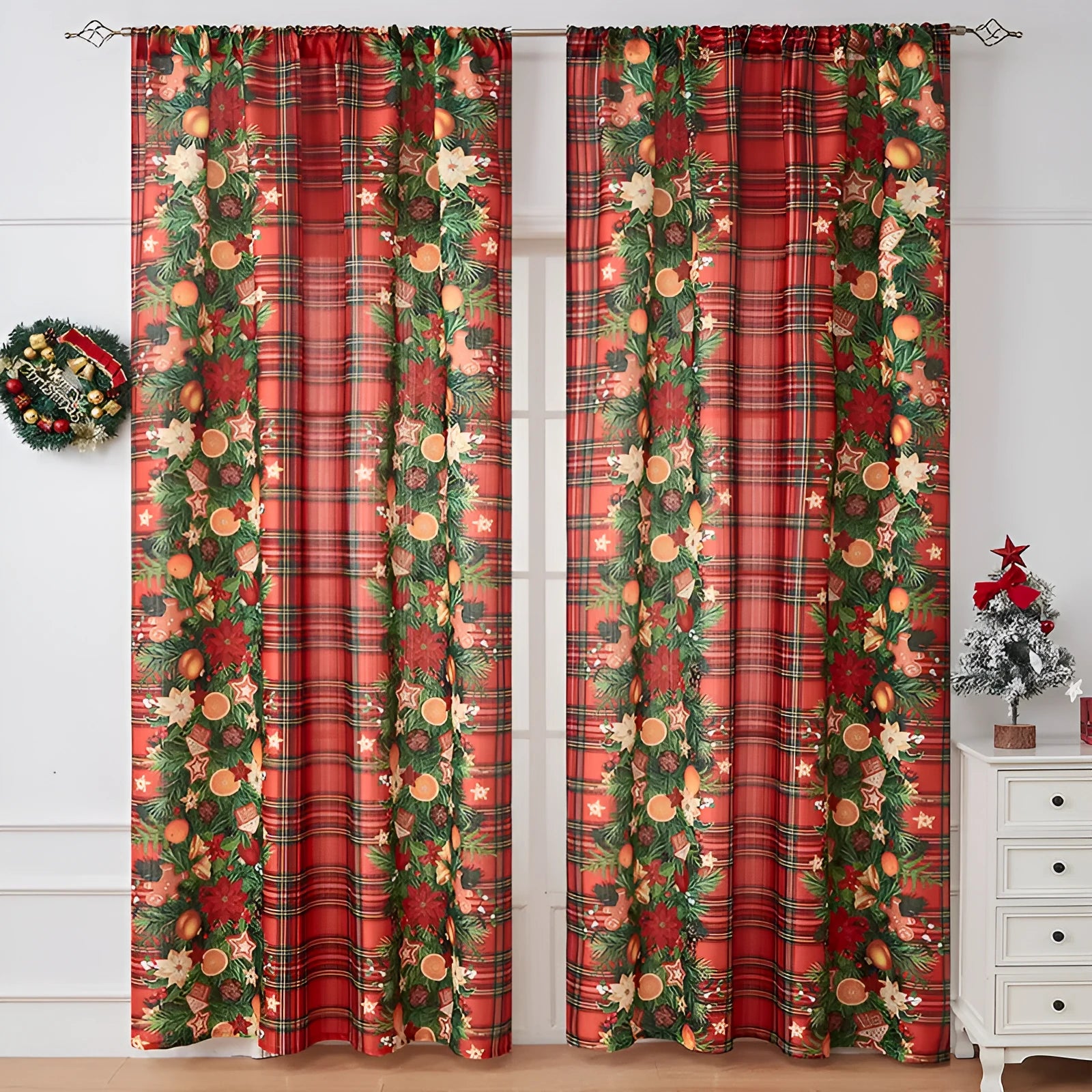 American-style printed rectangular Christmas shading curtain with festive designs on polyester fabric