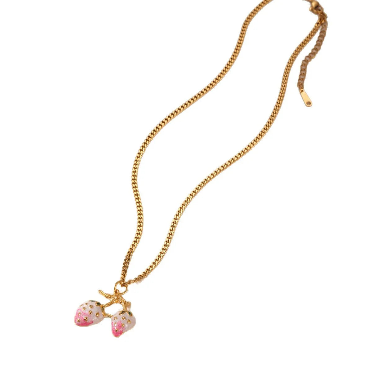 Stainless steel necklace with a strawberry fruit pendant in red or white gradient finish