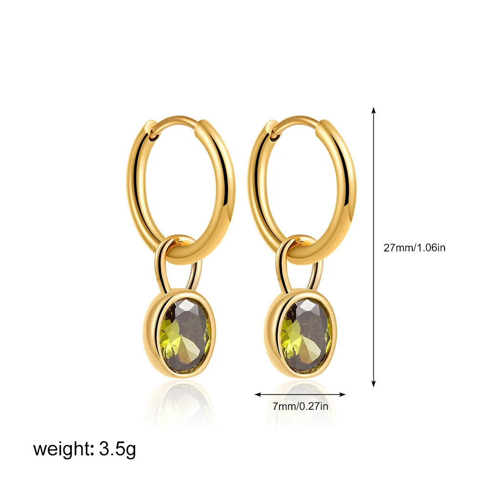 Women's retro simple oval zircon earrings in copper, shown in multiple colour options on a white background.
