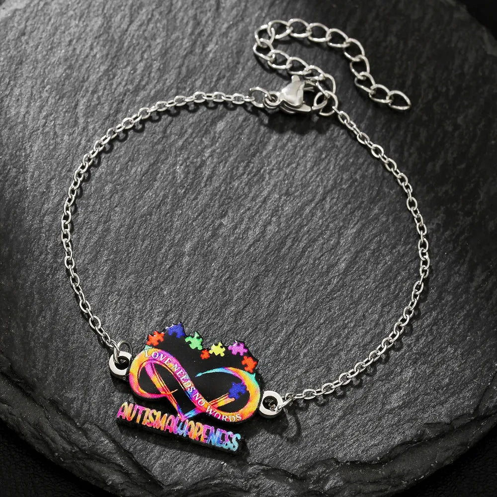 Stainless steel necklace and bracelet set with inspirational colour printing on the pendant and charm.