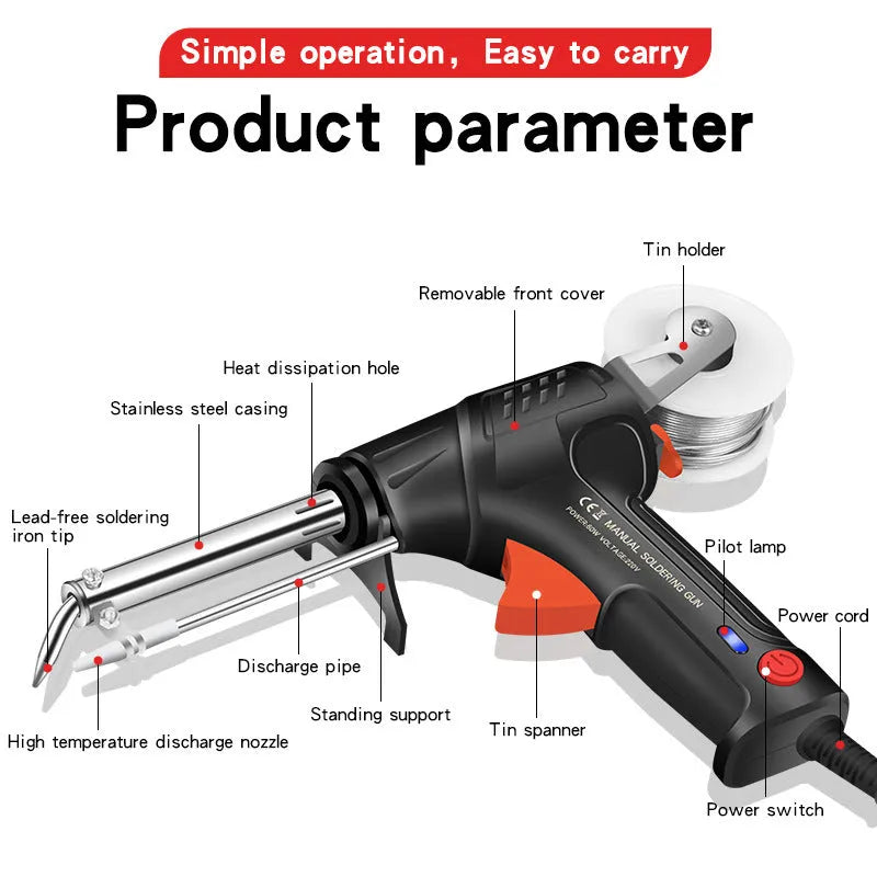 Black G102 soldering gun kit with LED light, five-piece alloy construction