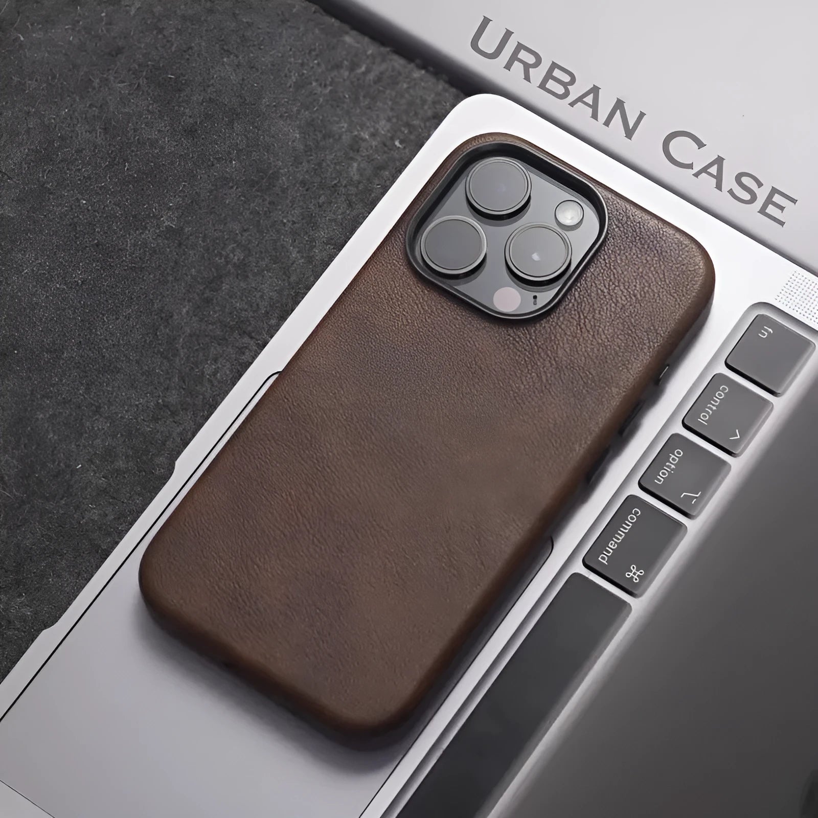 Genuine leather magnetic phone case for iPhone 12–16 series, brown colour, hard case shell