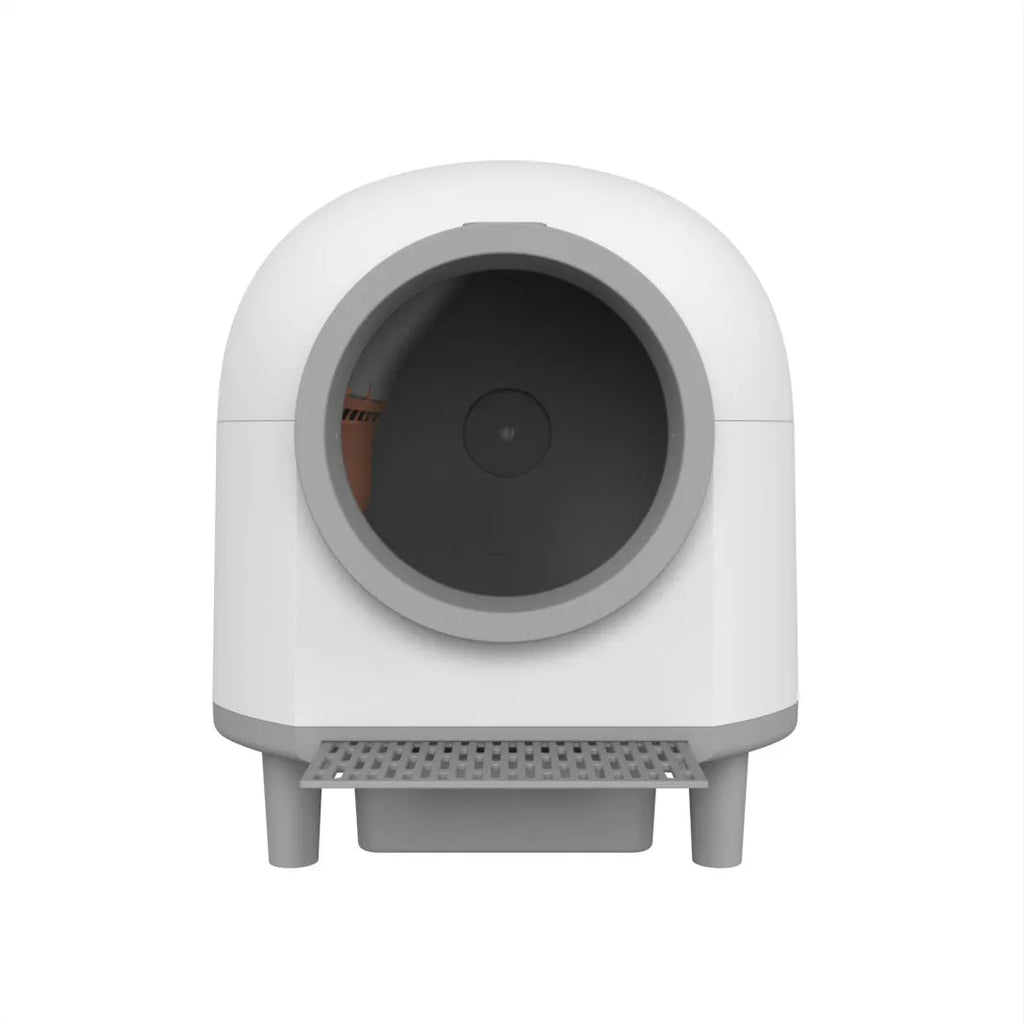 White automatic enclosed cat litter box with self-cleaning function