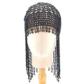 Handmade silver alloy belly dance hat with mesh decoration and long tassels