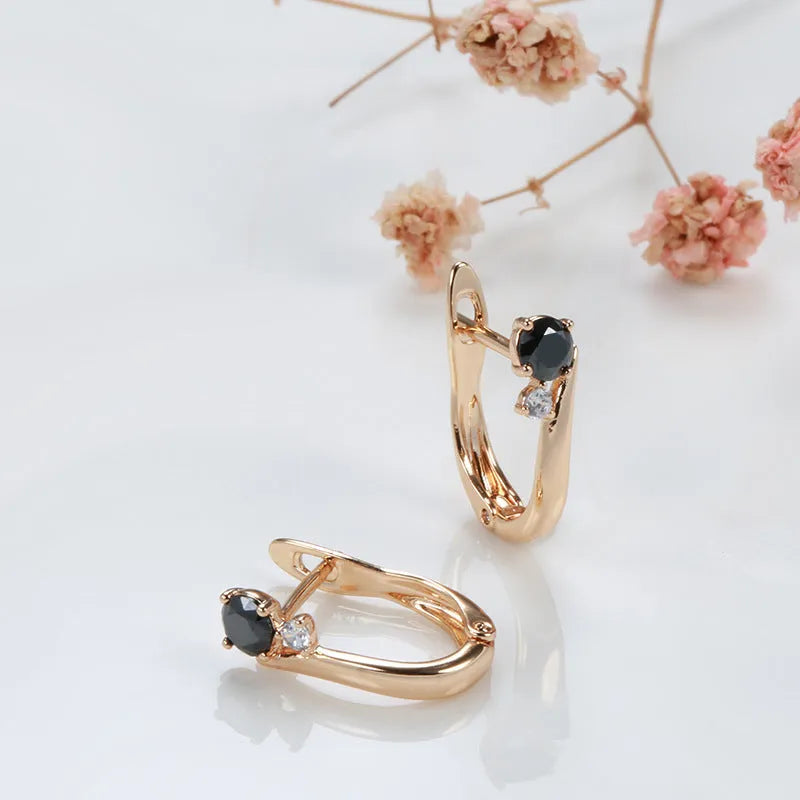 Women's geometric drop earrings with gold-plated copper and artificial gemstone inlays
