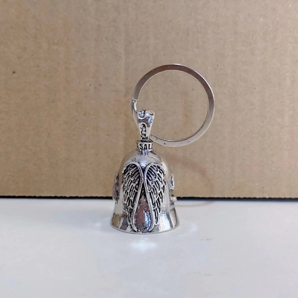 Vintage angel feather design necklace and matching keychain set in white alloy metal.