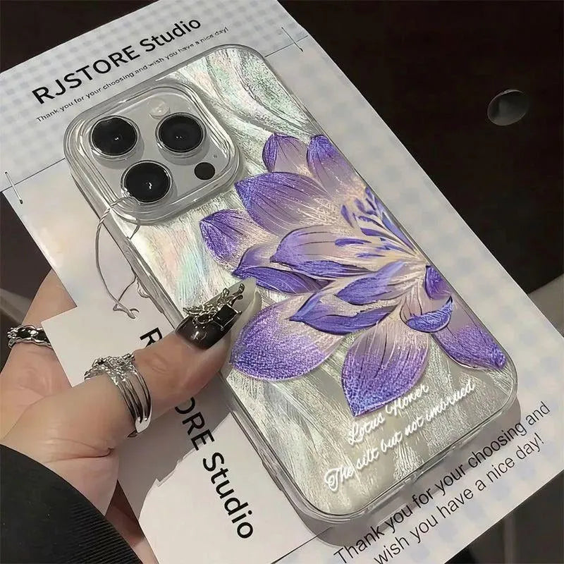Blue Lotus pattern hard protective case for iPhone on a white background.
