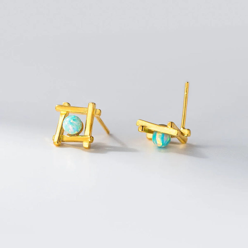 Geometric cross quadrangle stud earrings in 925 silver with silver or gold plating options