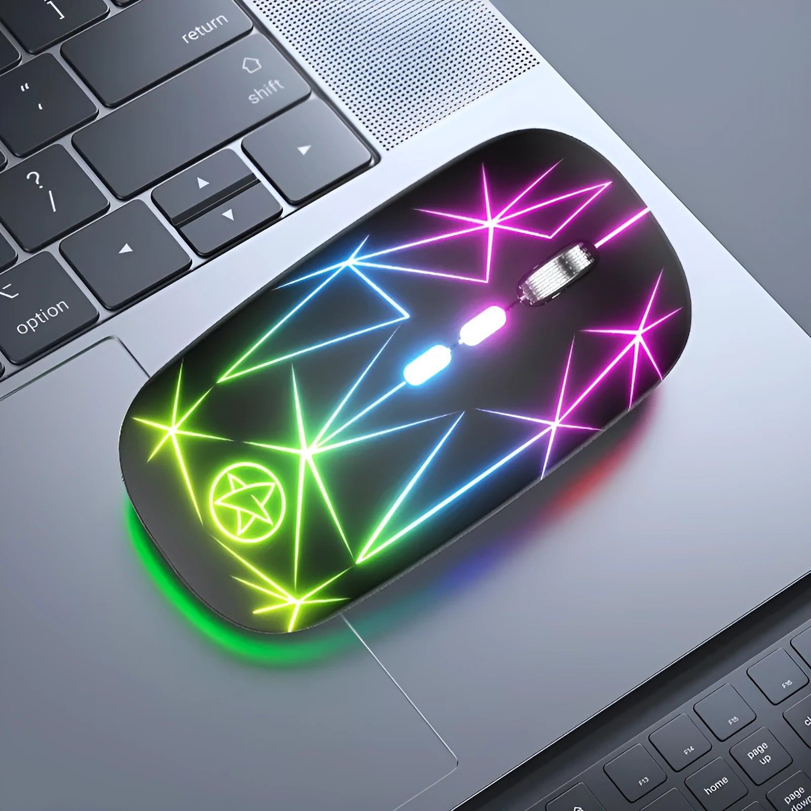 Wireless Bluetooth gaming mouse with luminous charging indicator and metal scroll wheel in black colour