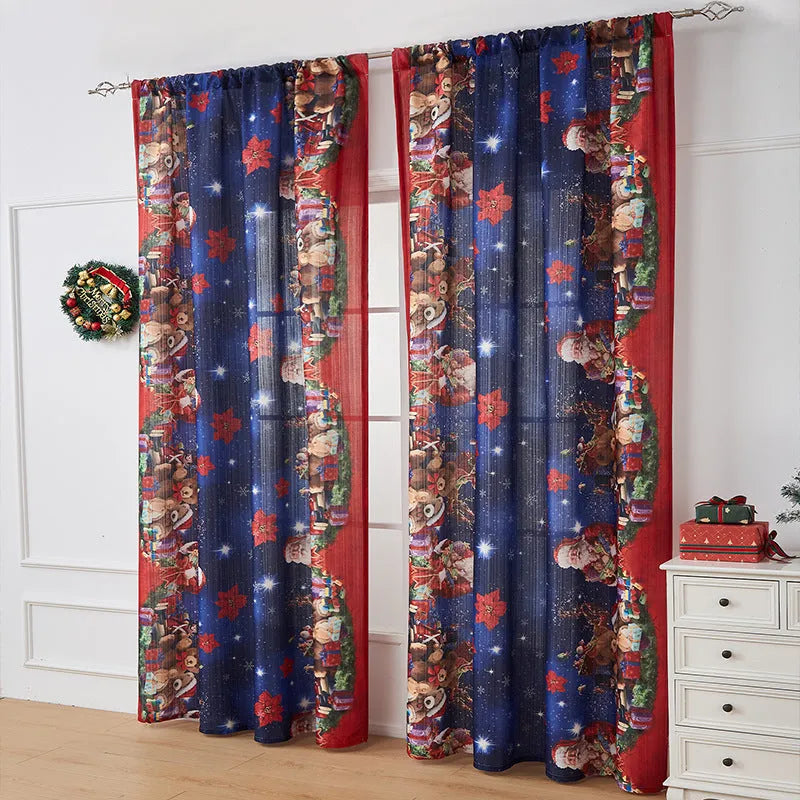 American-style printed rectangular Christmas shading curtain with festive designs on polyester fabric