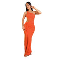 Women's solid colour one shoulder pleated dress in milk silk polyester fabric with sleeveless design