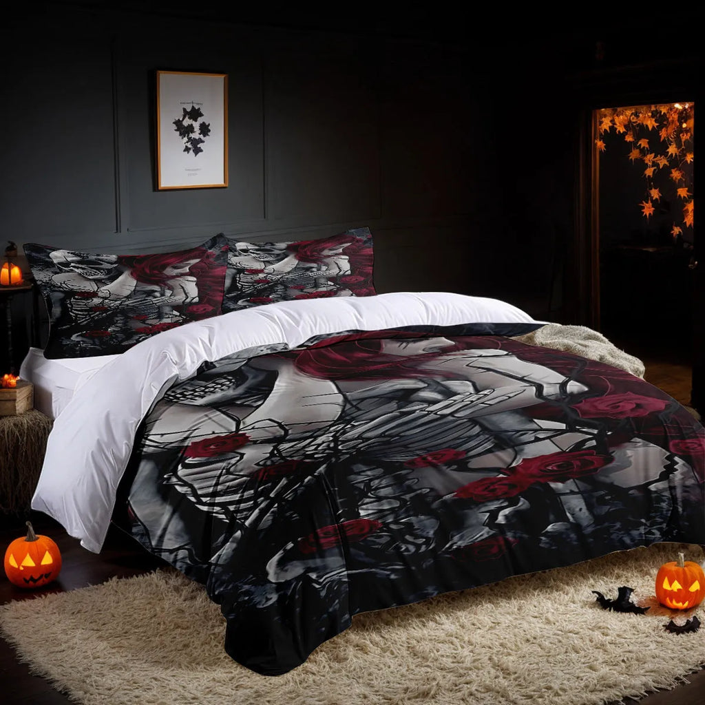 Three-piece bed set Halloween bedroom furnishing decoration white chemical fibre digital print with quilt cover and two pillowcases