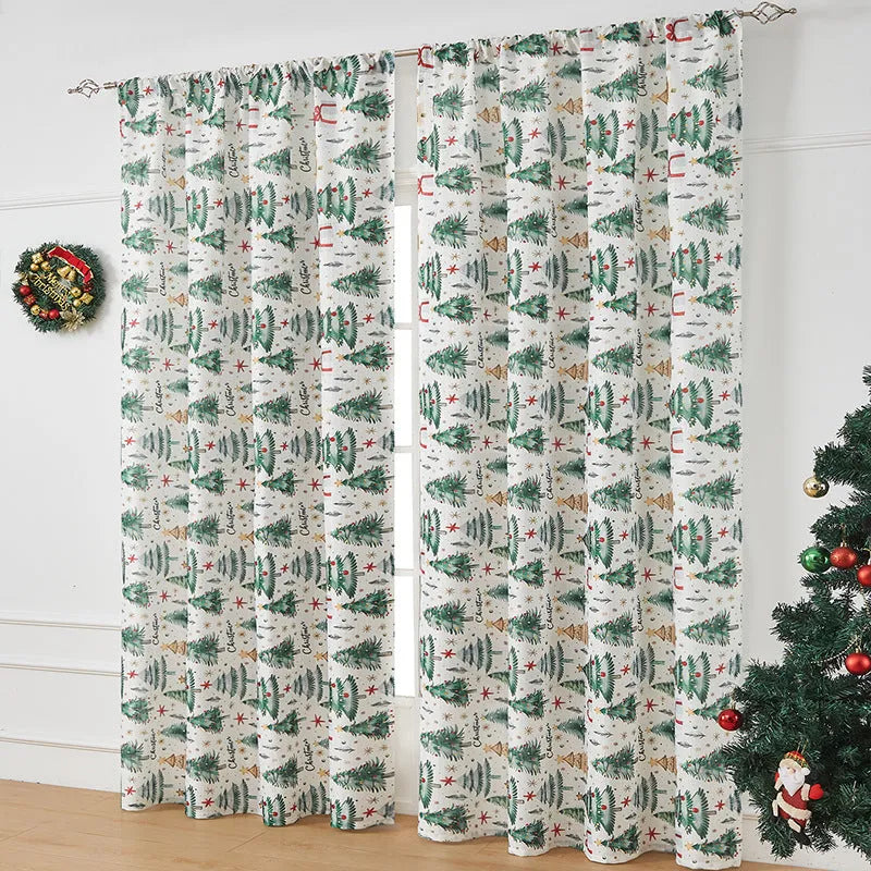 American-style printed rectangular Christmas shading curtain with festive designs on polyester fabric