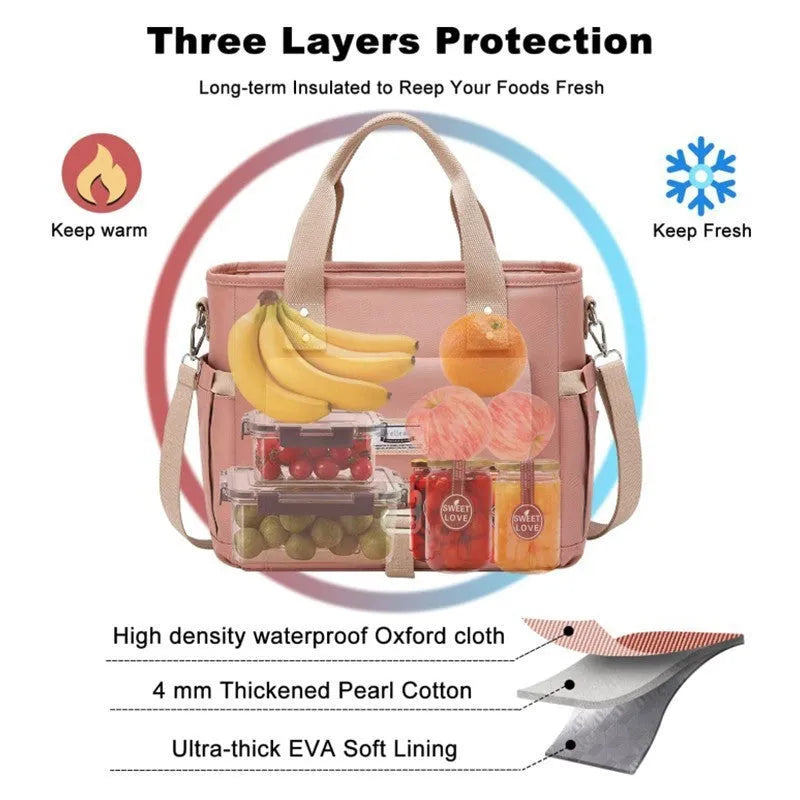 Portable cube-style picnic bag with removable shoulder strap and side pocket in Oxford cloth