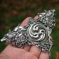 Women's Nordic retro double wolf hair clip in silver alloy on a light background