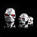 Retro red eye skull stud earrings with ghost head design and stone inlay