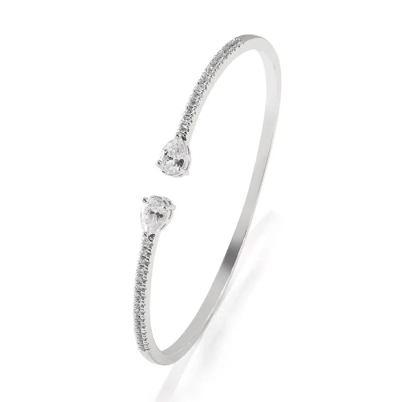 Copper personalised bracelet with inlaid zircon stones in white and blue colour options