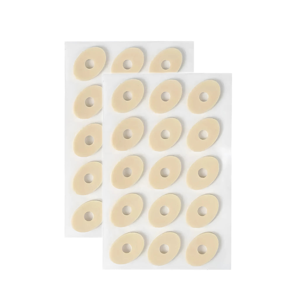 Four shapes of women's lightweight PU heel corns protective toe pads: large oval, small oval, U-shaped, and circular section.