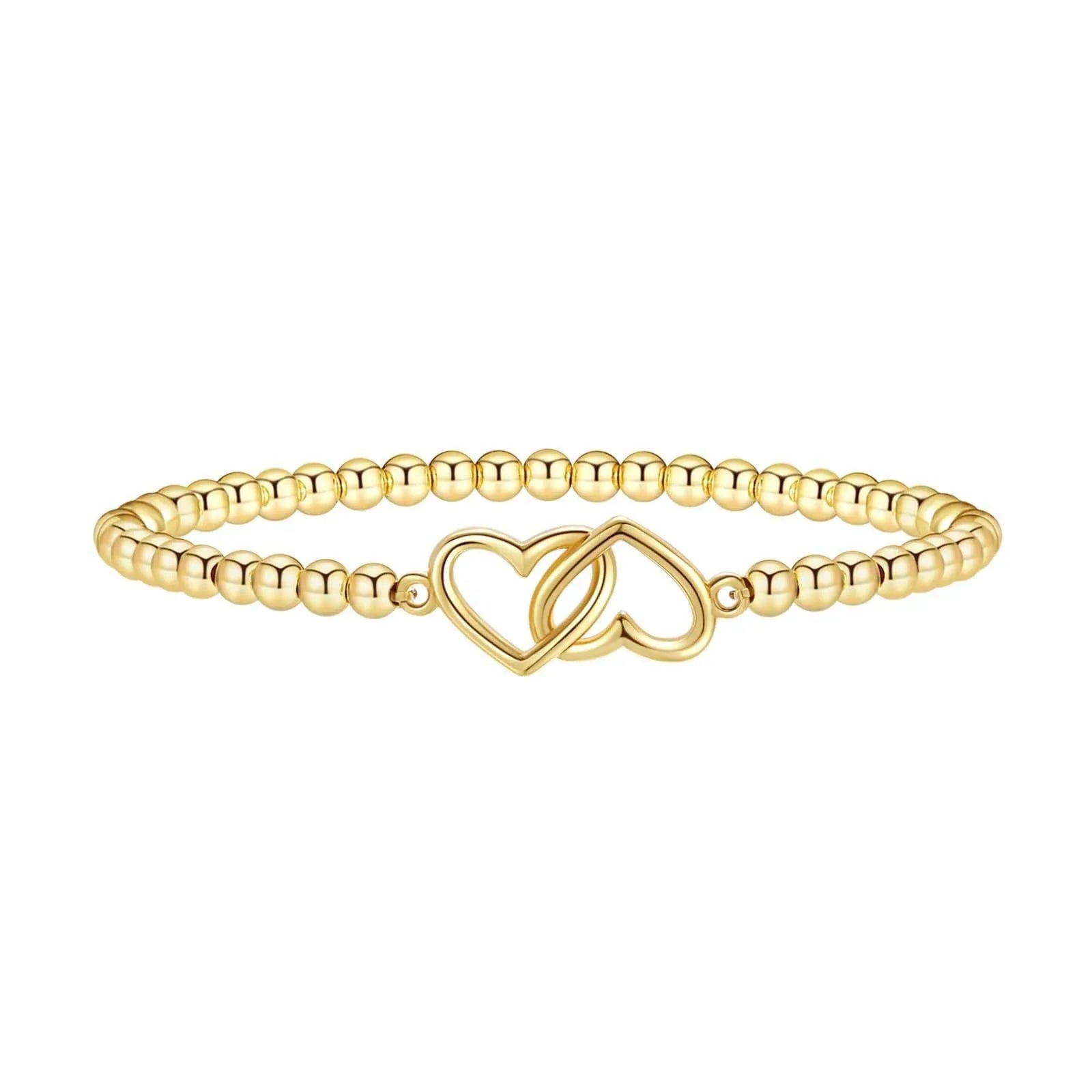 Adjustable stainless steel beaded bracelet with geometric design and round elements