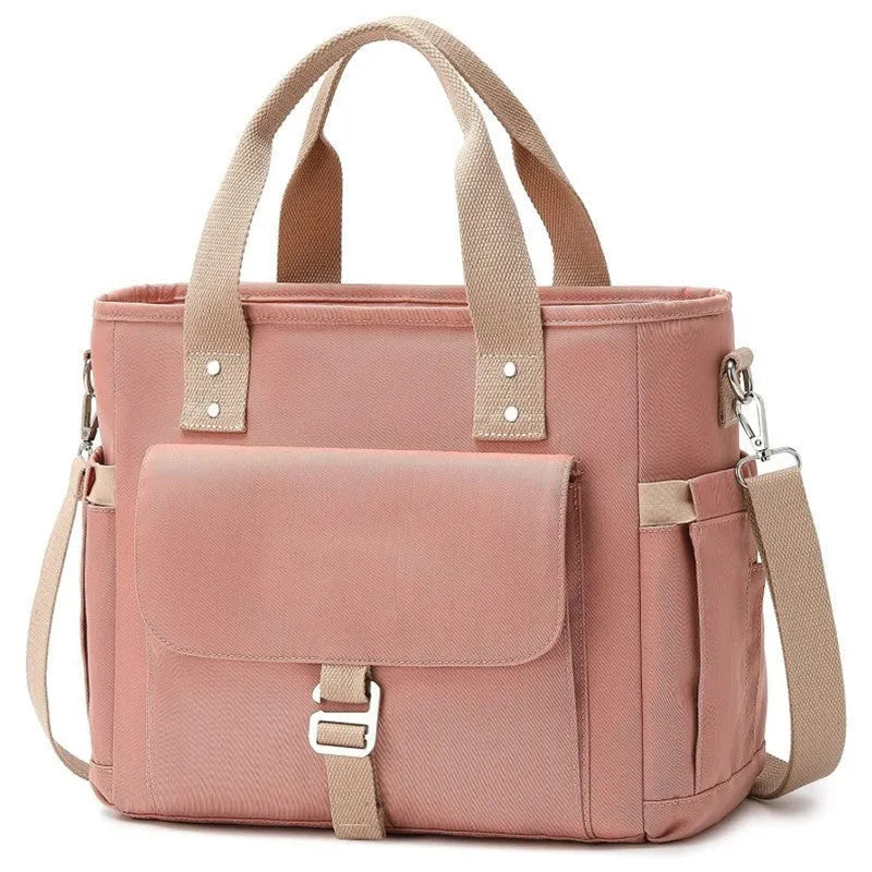 Portable cube-style picnic bag with removable shoulder strap and side pocket in Oxford cloth