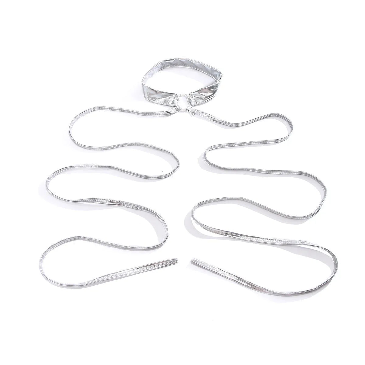 Silver geometric thigh chain with lace-up design and cross detailing for women