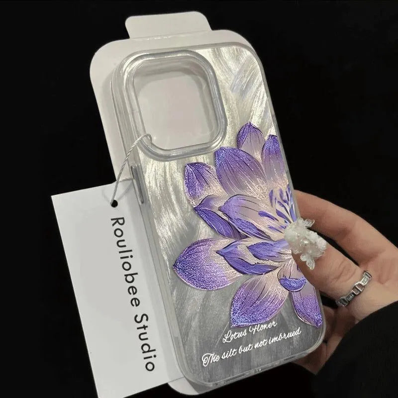 Blue Lotus pattern hard protective case for iPhone on a white background.