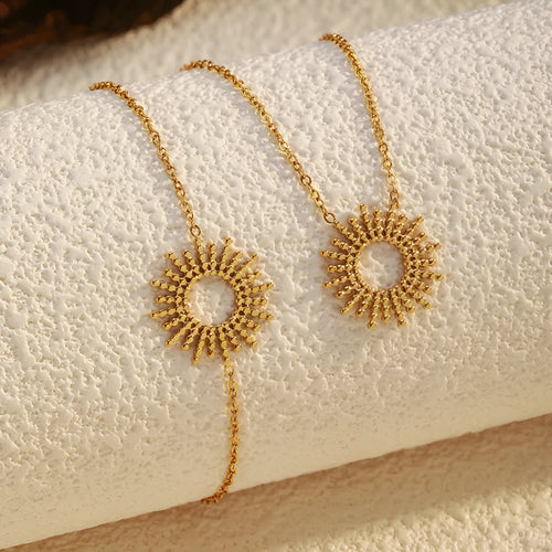 14K gold geometric chain bracelet and necklace set with stainless steel construction