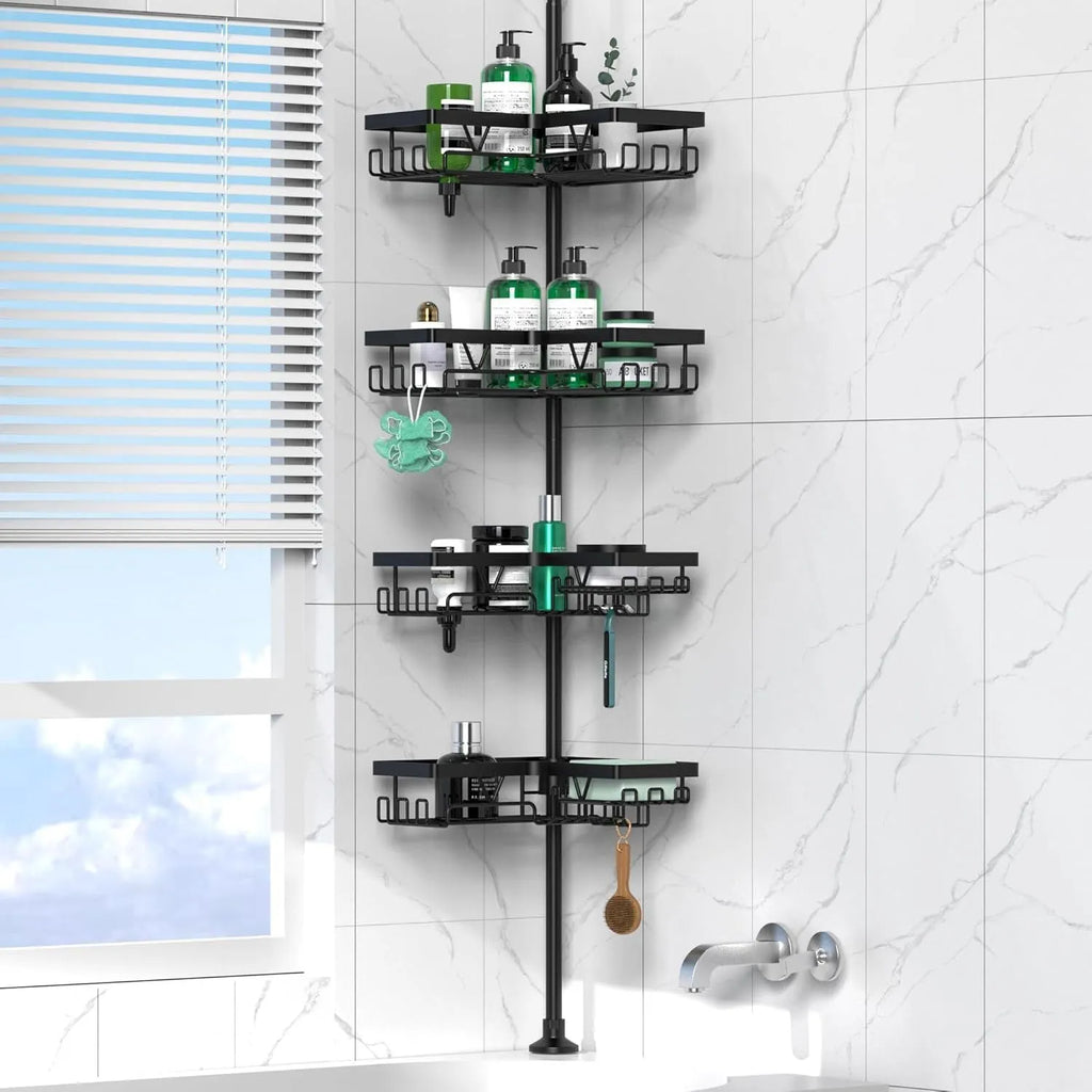 Retractable four-tier metal bathroom storage rack with a modern design