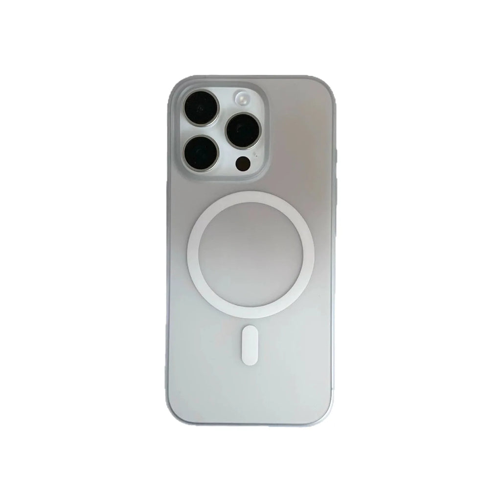 Frosted gradient blue magnetic suction case for iPhone on a white background