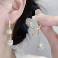 Silver confession balloon theme copper earrings with tassel and rhinestone ball double pendant.