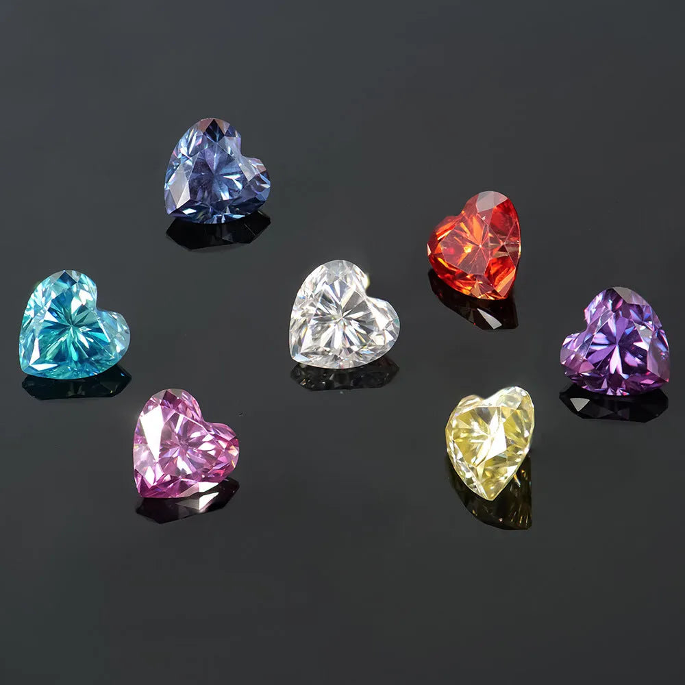 Lemon yellow heart-shaped moissanite gemstone showing precise cut and dimensions