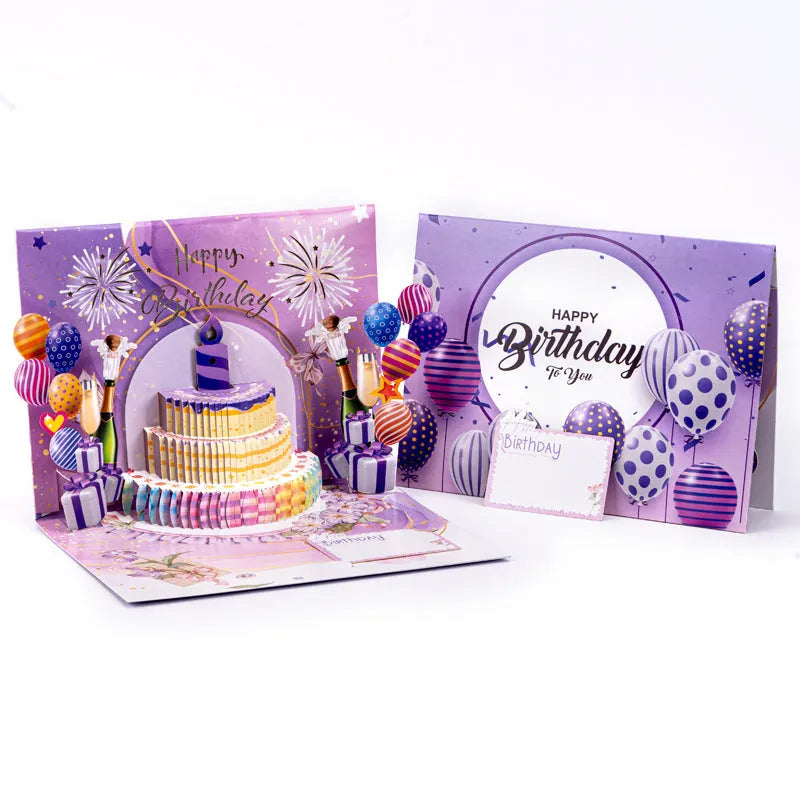 Chinese ink style 3D blowing cake greeting card with light music elements, manual folding construction