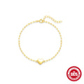 S925 sterling silver bracelet with clip chain fastening and glossy gold heart charm