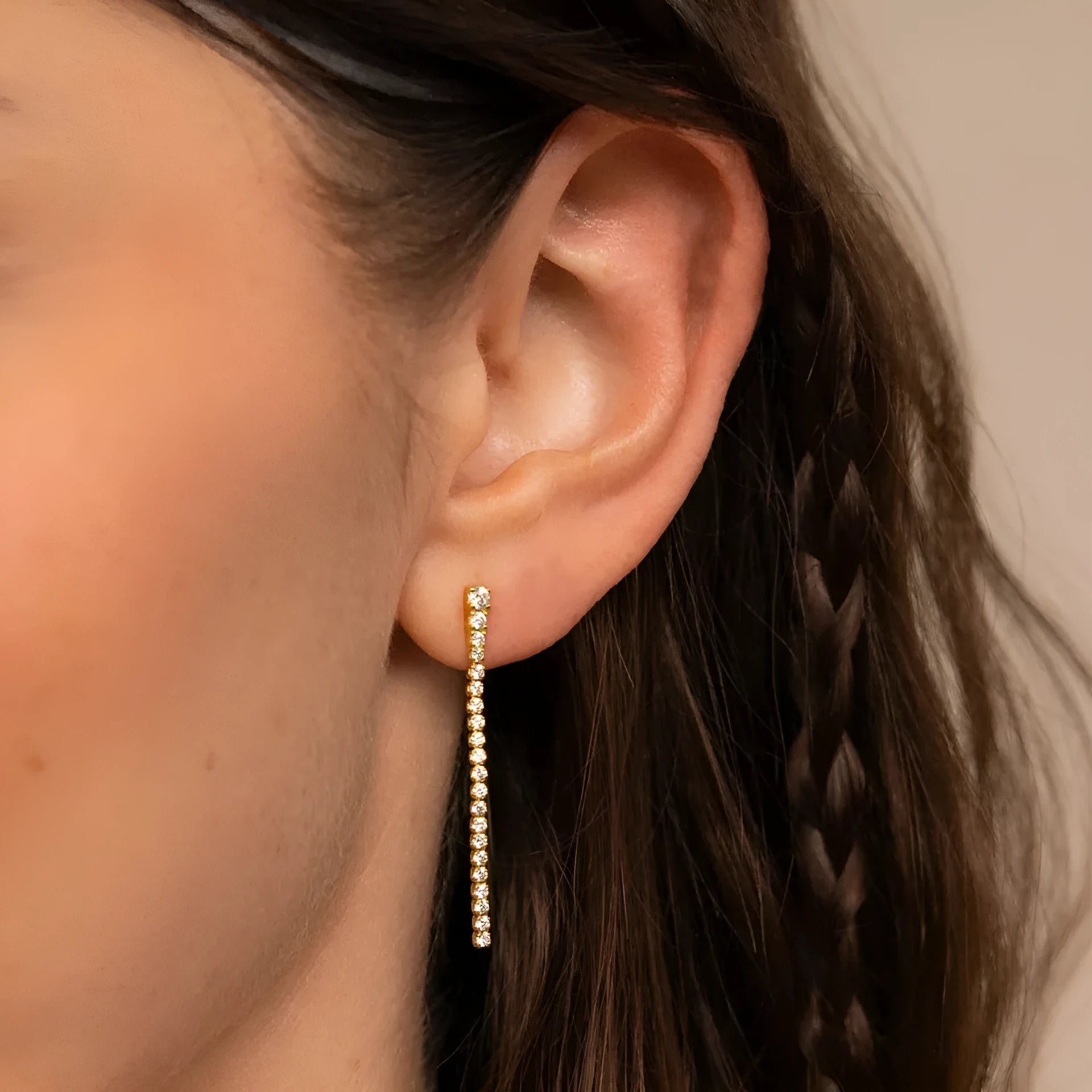Geometric line design zircon earrings in stainless steel with gold or steel colour options