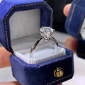 Women's six-claw inlaid zircon ring in white gold plated finish on geometric band