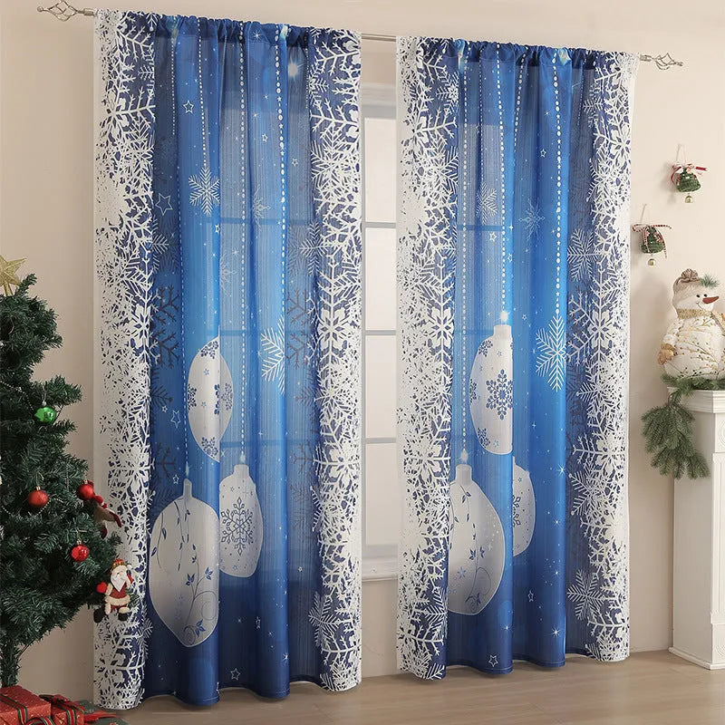 American-style printed rectangular Christmas shading curtain with festive designs on polyester fabric