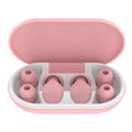 Anti-noise sleep earplugs in beige with flexible silicone construction and L-shaped curved plug