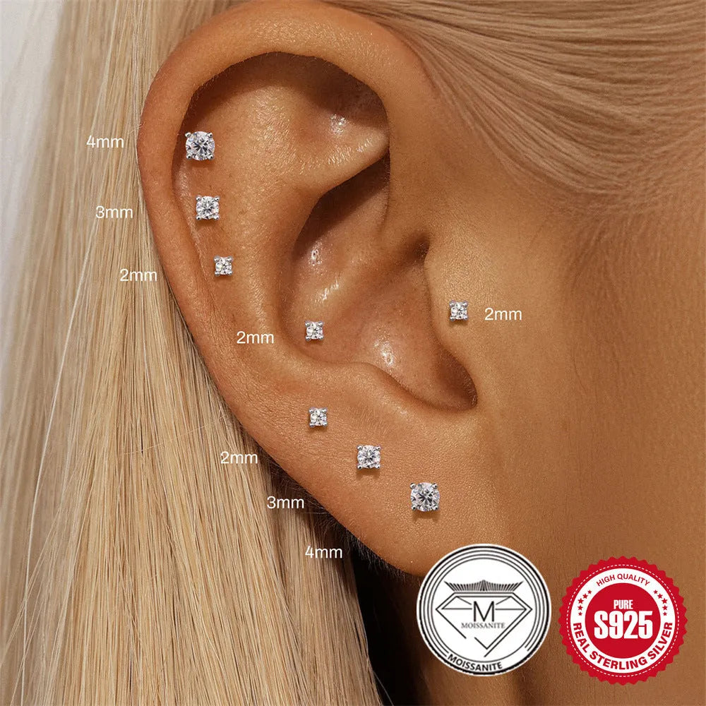 Sterling silver geometric stud earrings with petal designs in multiple sizes and styles