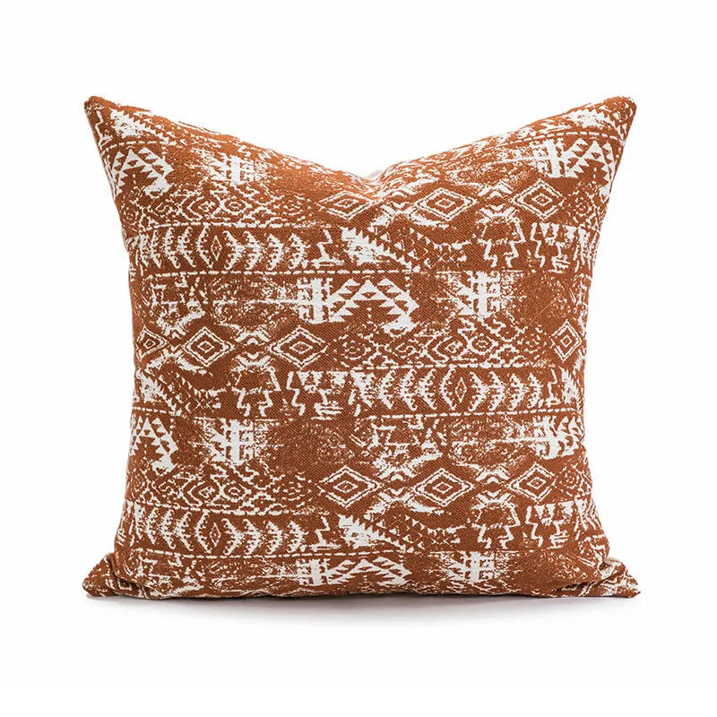 Square 45x45cm sofa cushion pillow in a solid colour and an abstract red-brown patterned option.