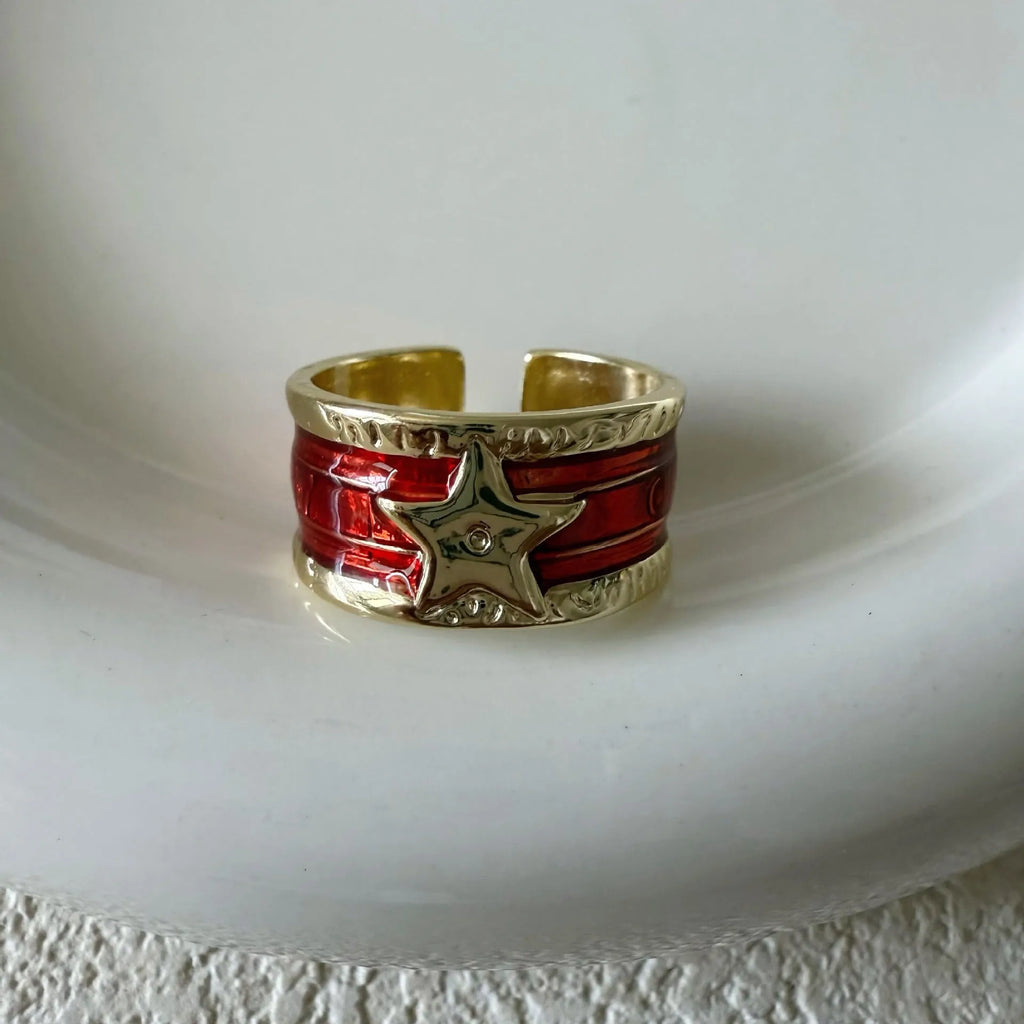 Distressed geometric copper ring with adjustable sizing in multiple colour options