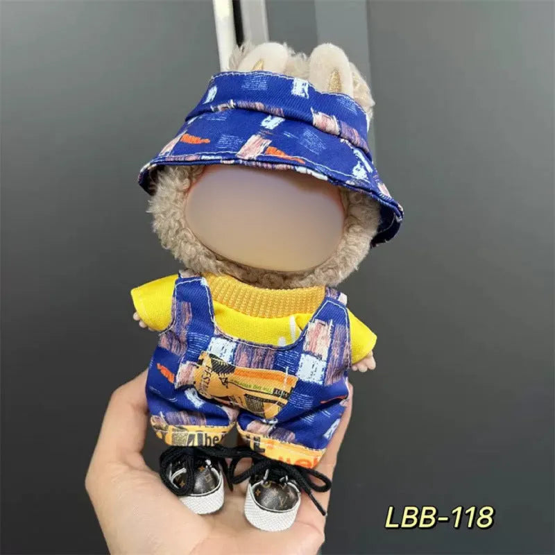 Plastic clothing outfit for a 17cm tall vinyl figure or doll on a display stand.