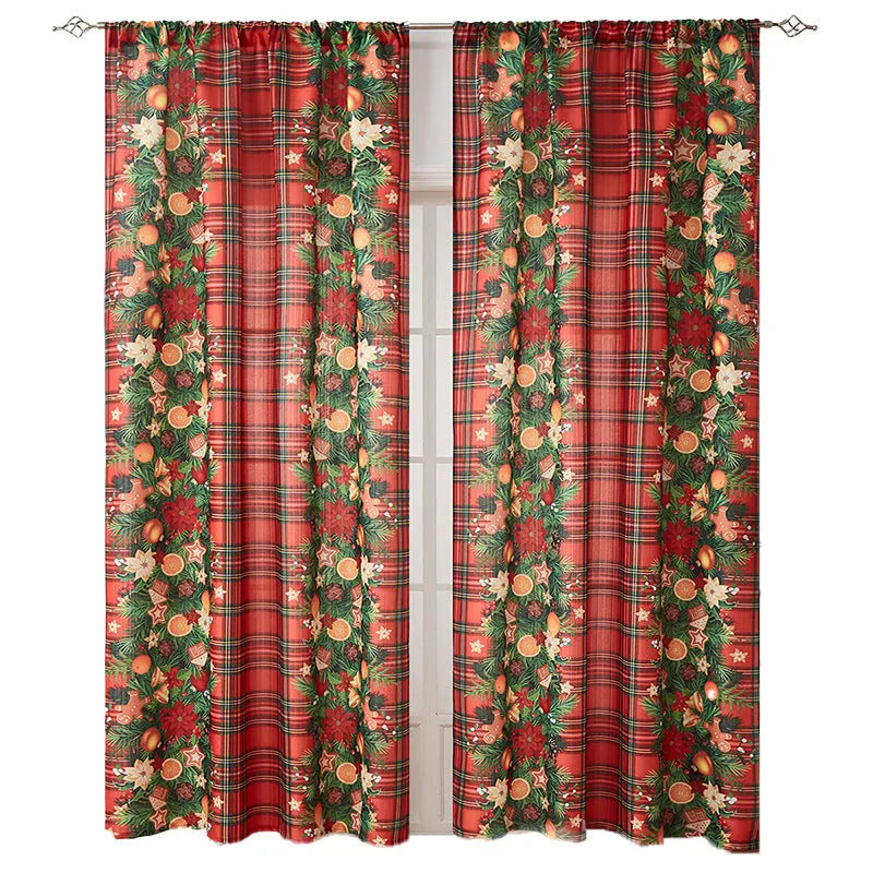 American-style printed rectangular Christmas shading curtain with festive designs on polyester fabric
