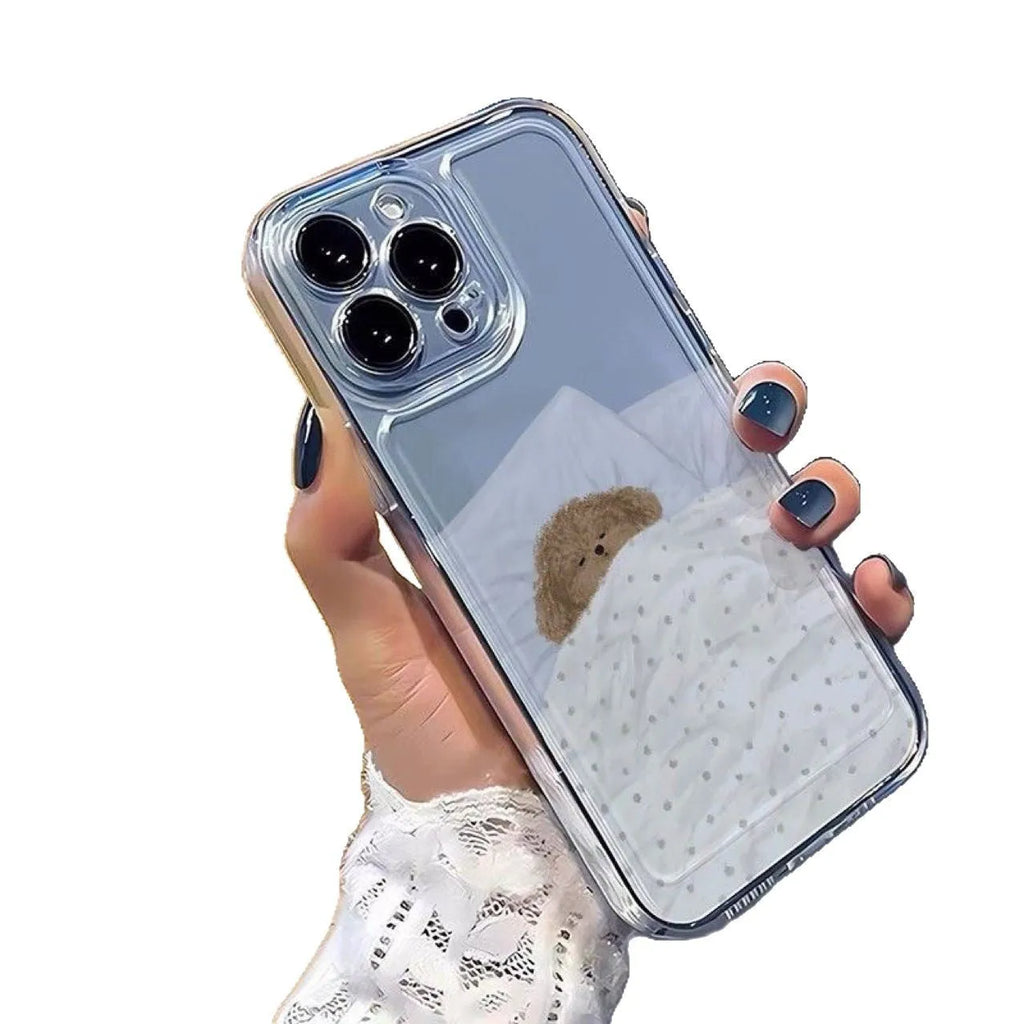 Transparent TPU phone case for Apple iPhone with a sleeping cat pattern on a clear background.