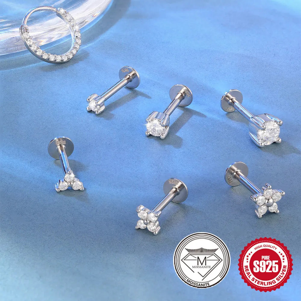 Sterling silver geometric stud earrings with petal designs in multiple sizes and styles
